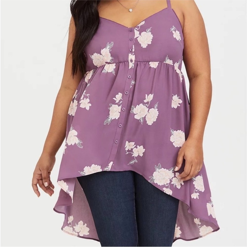 Torrid Purple/Mauve Floral high-Low Blouse, Size 1